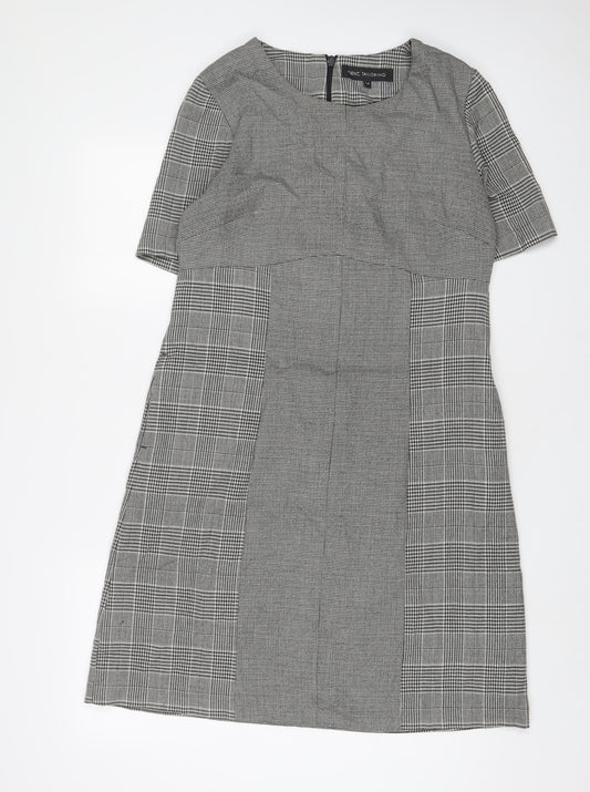 NEXT Womens Grey Plaid Polyester Sheath Size 14 Boat Neck Zip