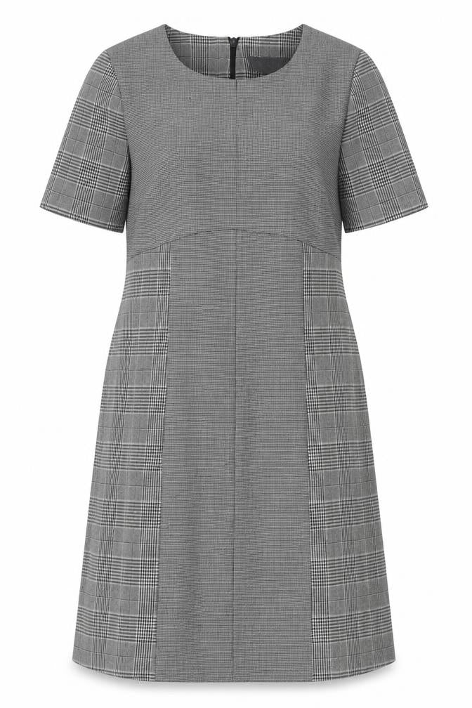 Next Womens Grey Plaid Polyester Sheath Size 14 Boat Neck Zip