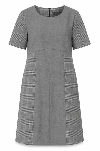 Next Womens Grey Plaid Polyester Sheath Size 14 Boat Neck Zip