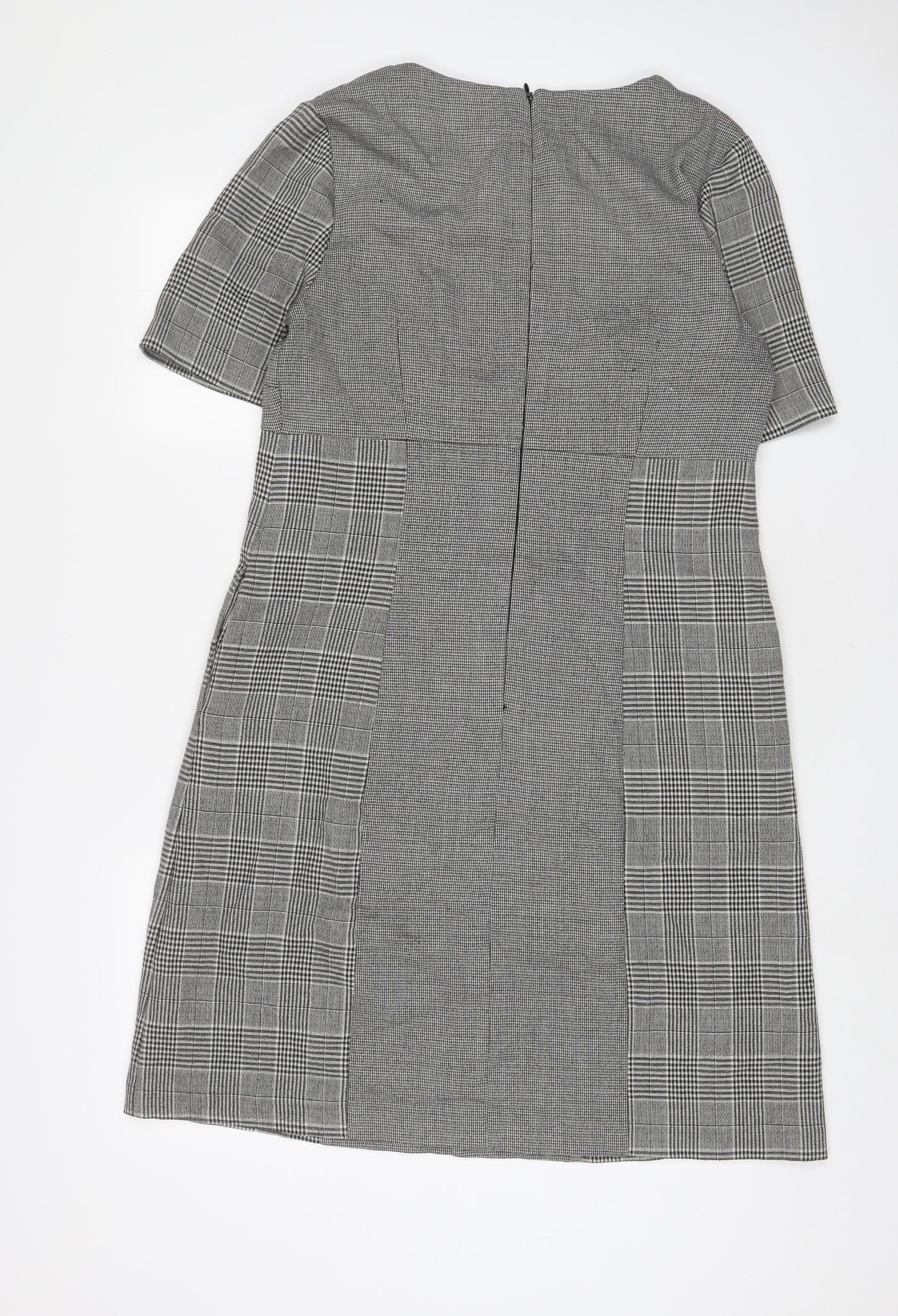 NEXT Womens Grey Plaid Polyester Sheath Size 14 Boat Neck Zip