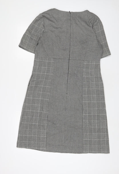 NEXT Womens Grey Plaid Polyester Sheath Size 14 Boat Neck Zip
