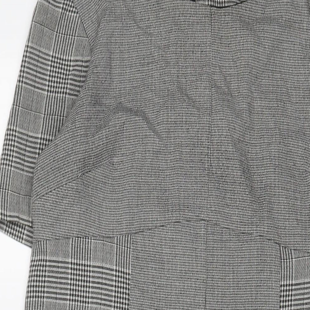 NEXT Womens Grey Plaid Polyester Sheath Size 14 Boat Neck Zip