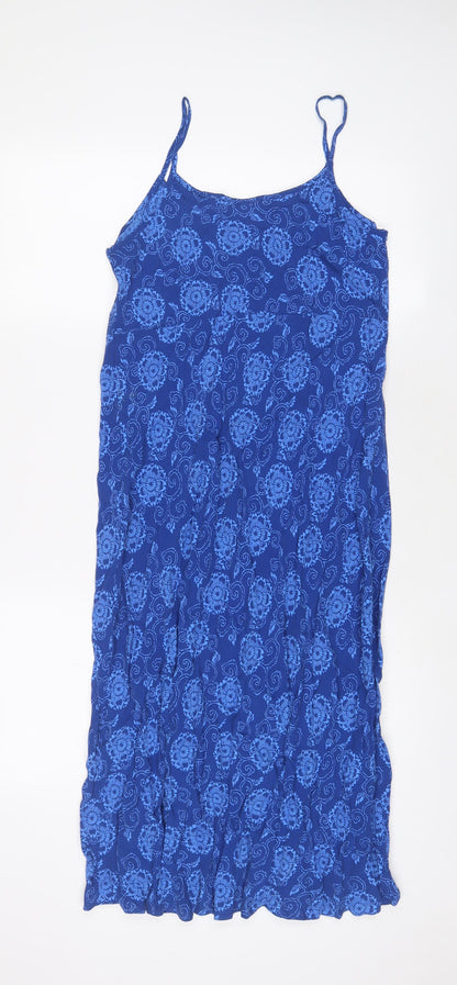 BHS Womens Blue Fair Isle Viscose A-Line Size 14 Scoop Neck Pullover