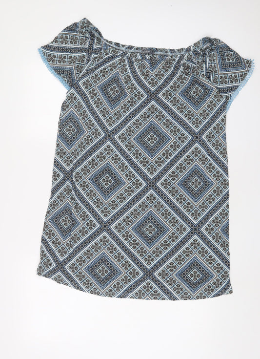 Principles Womens Blue Geometric Viscose A-Line Size 16 Boat Neck Pullover
