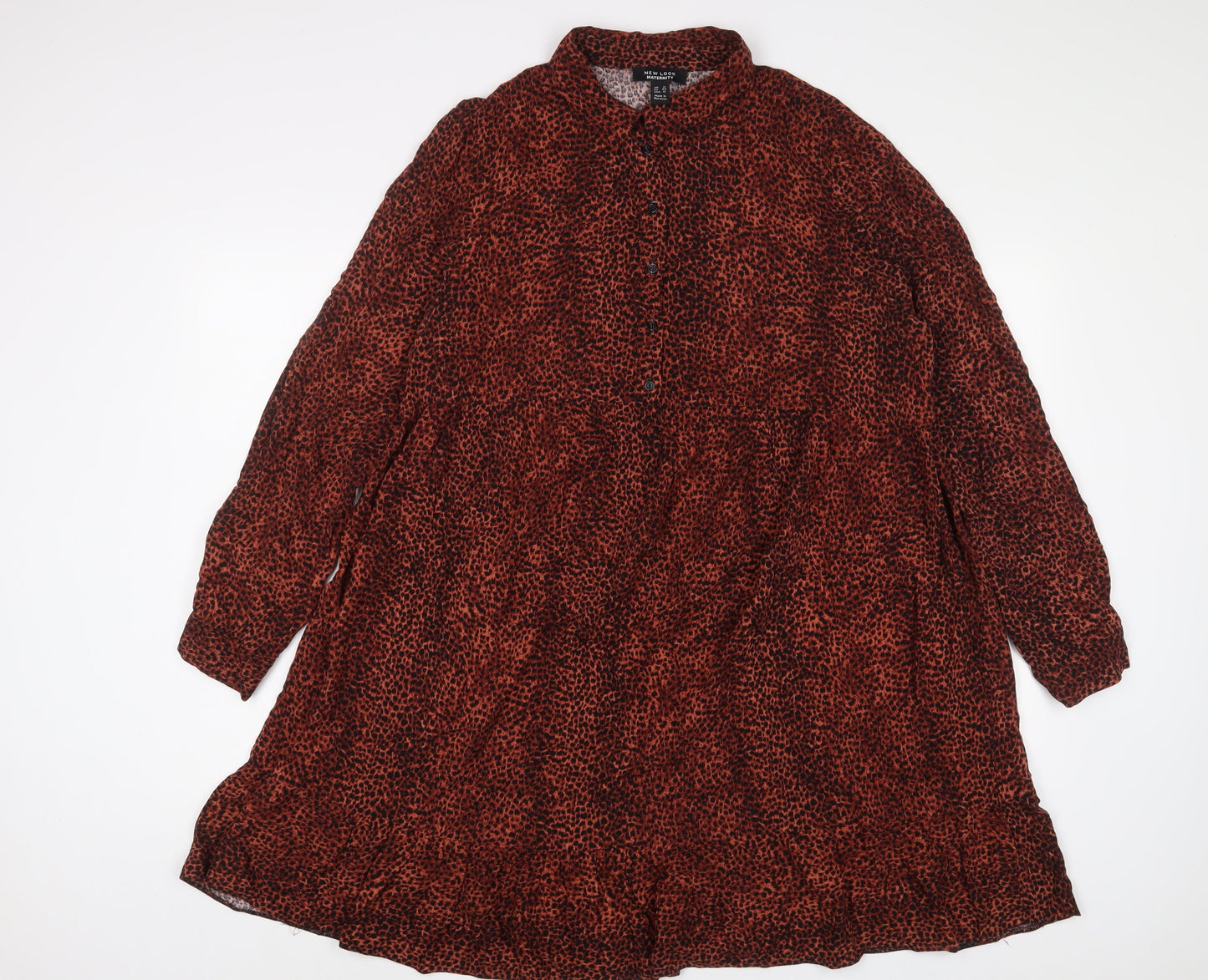 NEXT Womens Brown Animal Print Viscose A-Line Size 16 Collared Button