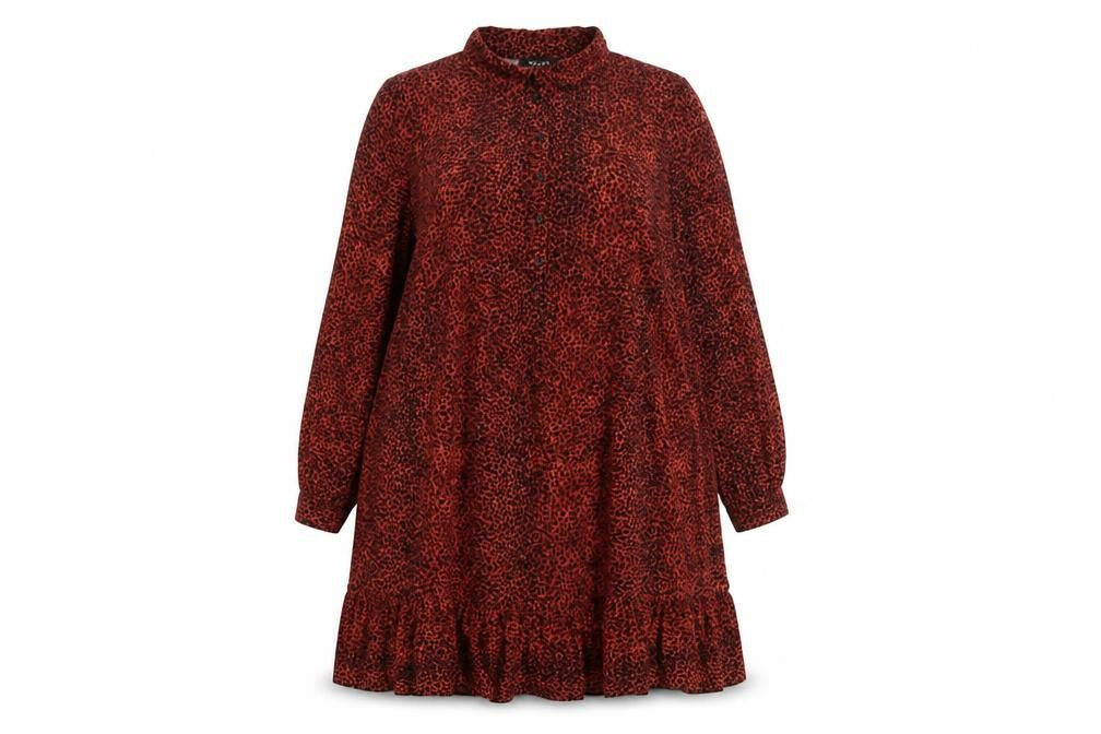 Next Womens Brown Animal Print Viscose A-Line Size 16 Collared Button