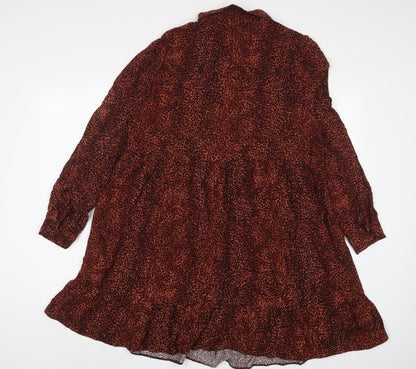 NEXT Womens Brown Animal Print Viscose A-Line Size 16 Collared Button