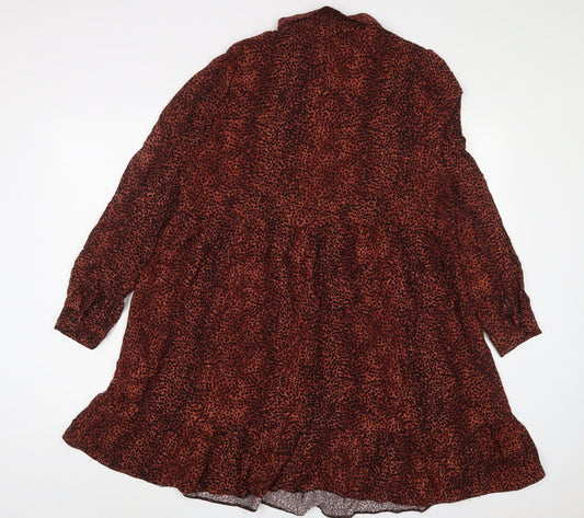 NEXT Womens Brown Animal Print Viscose A-Line Size 16 Collared Button