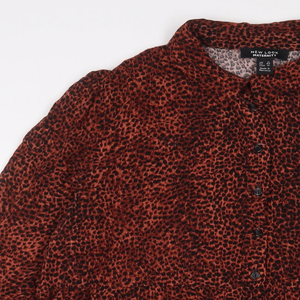 NEXT Womens Brown Animal Print Viscose A-Line Size 16 Collared Button