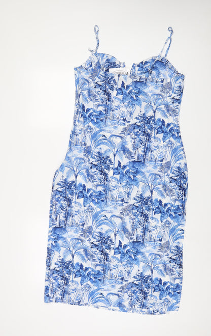 Cider Womens Blue Geometric Polyester A-Line Size XL V-Neck Zip