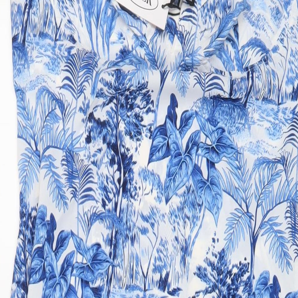 Cider Womens Blue Geometric Polyester A-Line Size XL V-Neck Zip