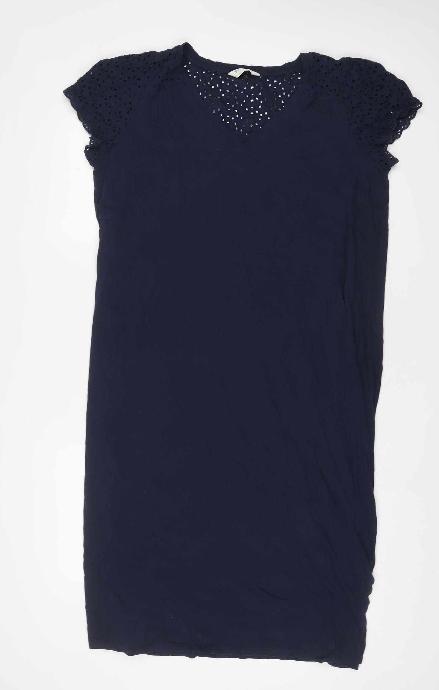 Marks and Spencer Womens Blue Cotton A-Line Size 18 V-Neck Pullover - Embroidered