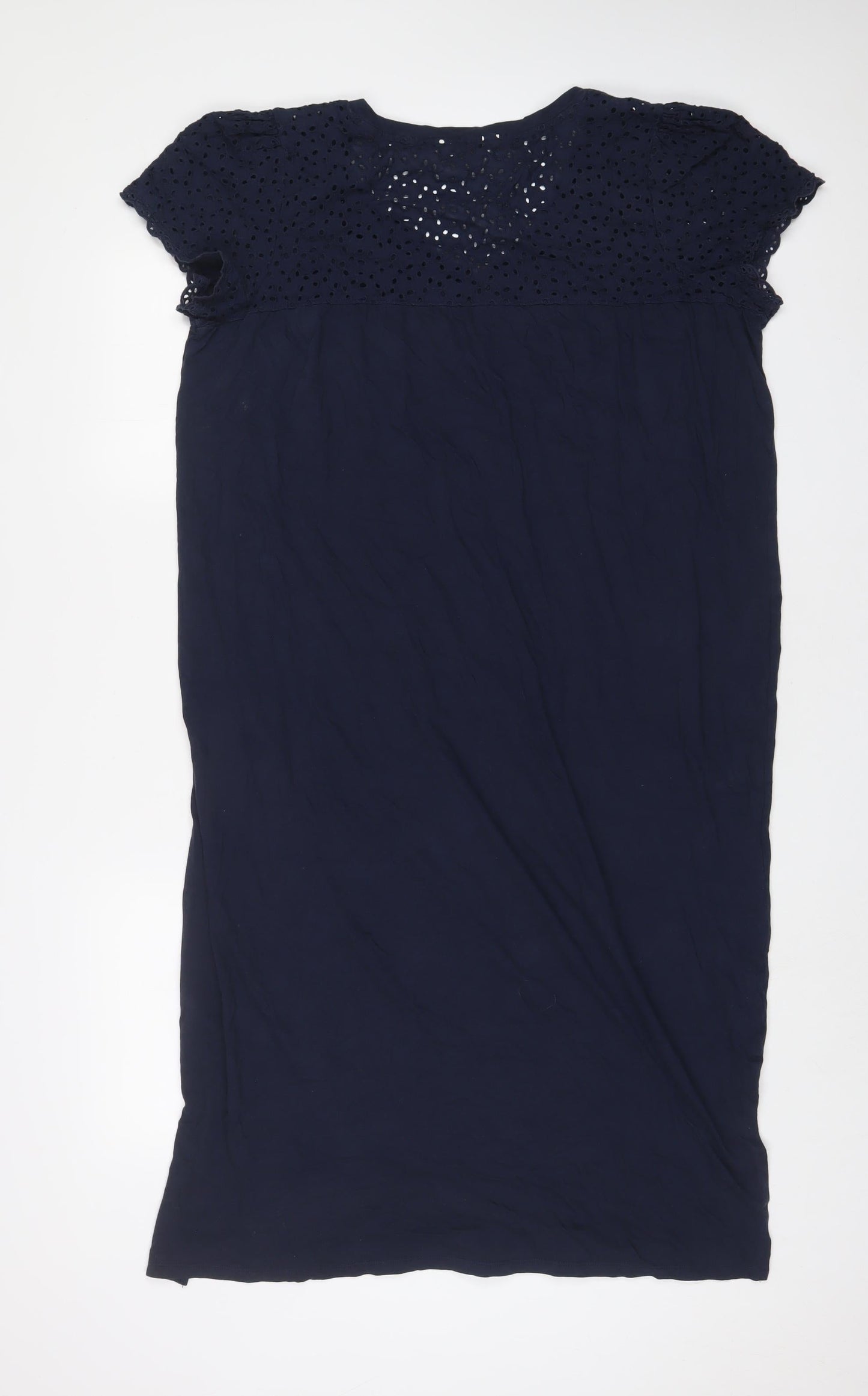 Marks and Spencer Womens Blue Cotton A-Line Size 18 V-Neck Pullover - Embroidered