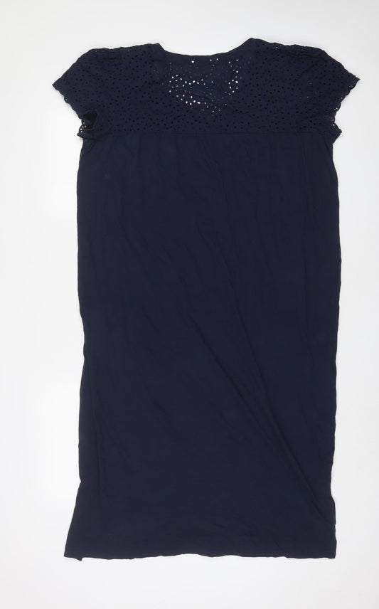 Marks and Spencer Womens Blue Cotton A-Line Size 18 V-Neck Pullover - Embroidered