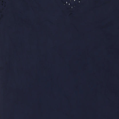 Marks and Spencer Womens Blue Cotton A-Line Size 18 V-Neck Pullover - Embroidered