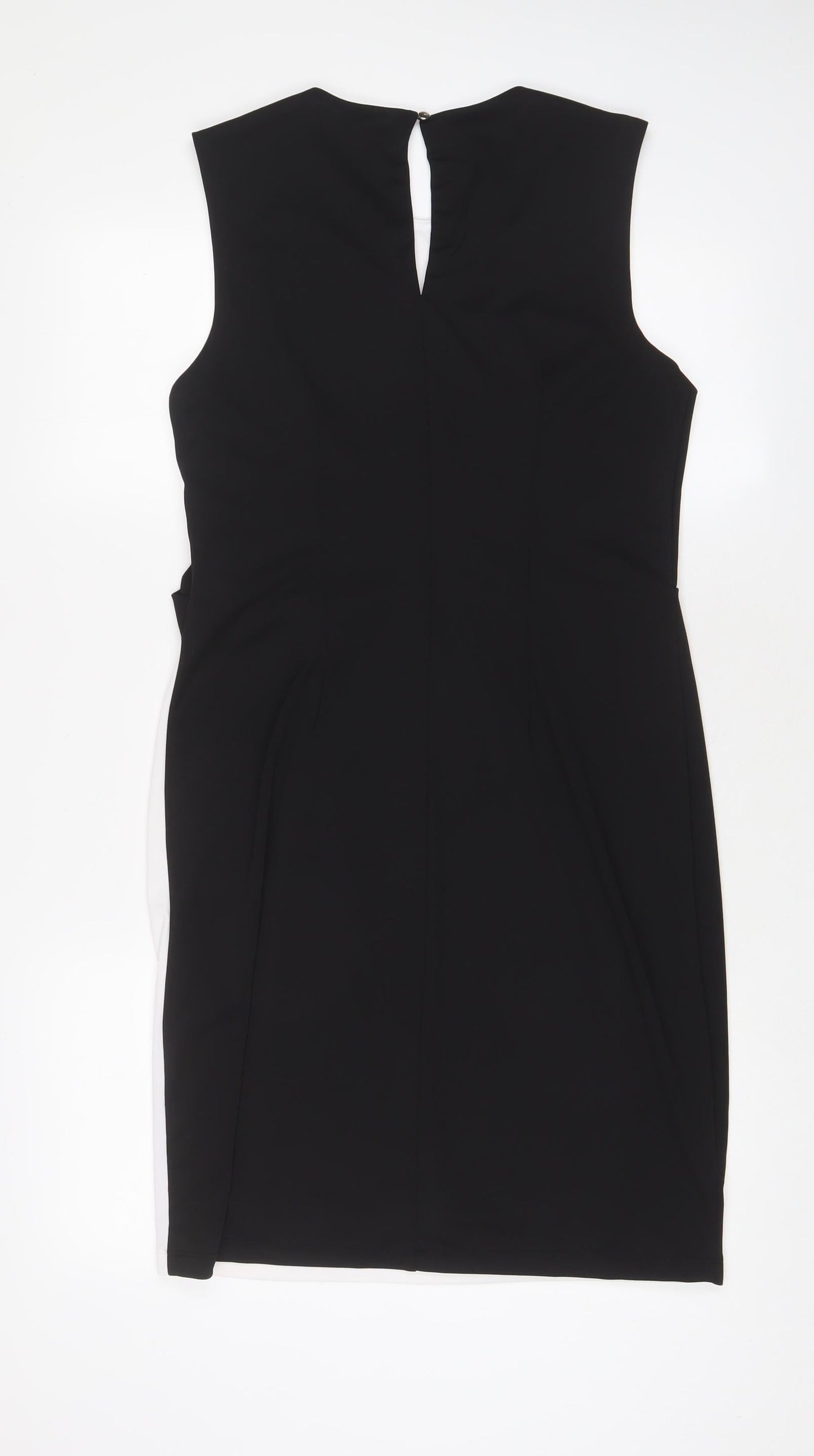 Roman Womens Black Polyester Sheath Size 14 Crew Neck Button