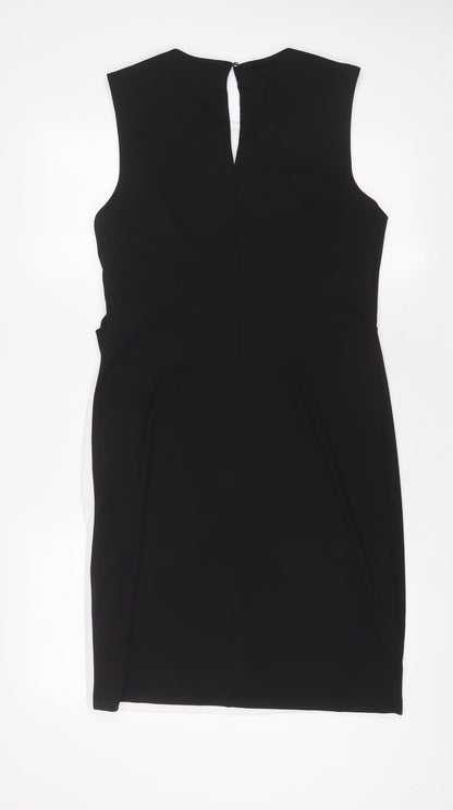 Roman Womens Black Polyester Sheath Size 14 Crew Neck Button