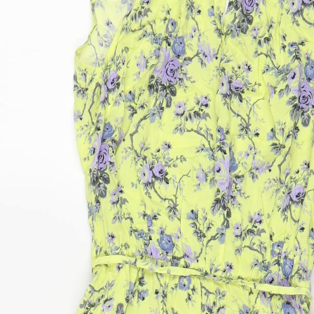 Oasis Womens Yellow Floral Viscose A-Line Size 8 Square Neck Tie