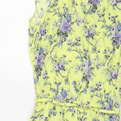 Oasis Womens Yellow Floral Viscose A-Line Size 8 Square Neck Tie