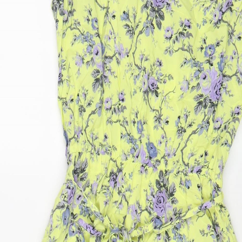 Oasis Womens Yellow Floral Viscose A-Line Size 8 Square Neck Tie