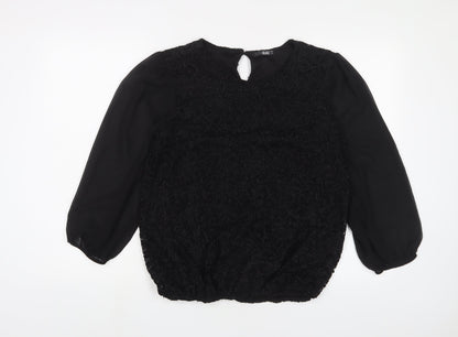 Quiz Womens Black Nylon Basic Blouse Size 16 Crew Neck