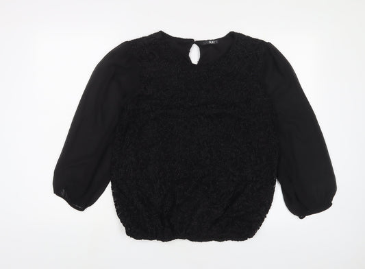 Quiz Womens Black Nylon Basic Blouse Size 16 Crew Neck