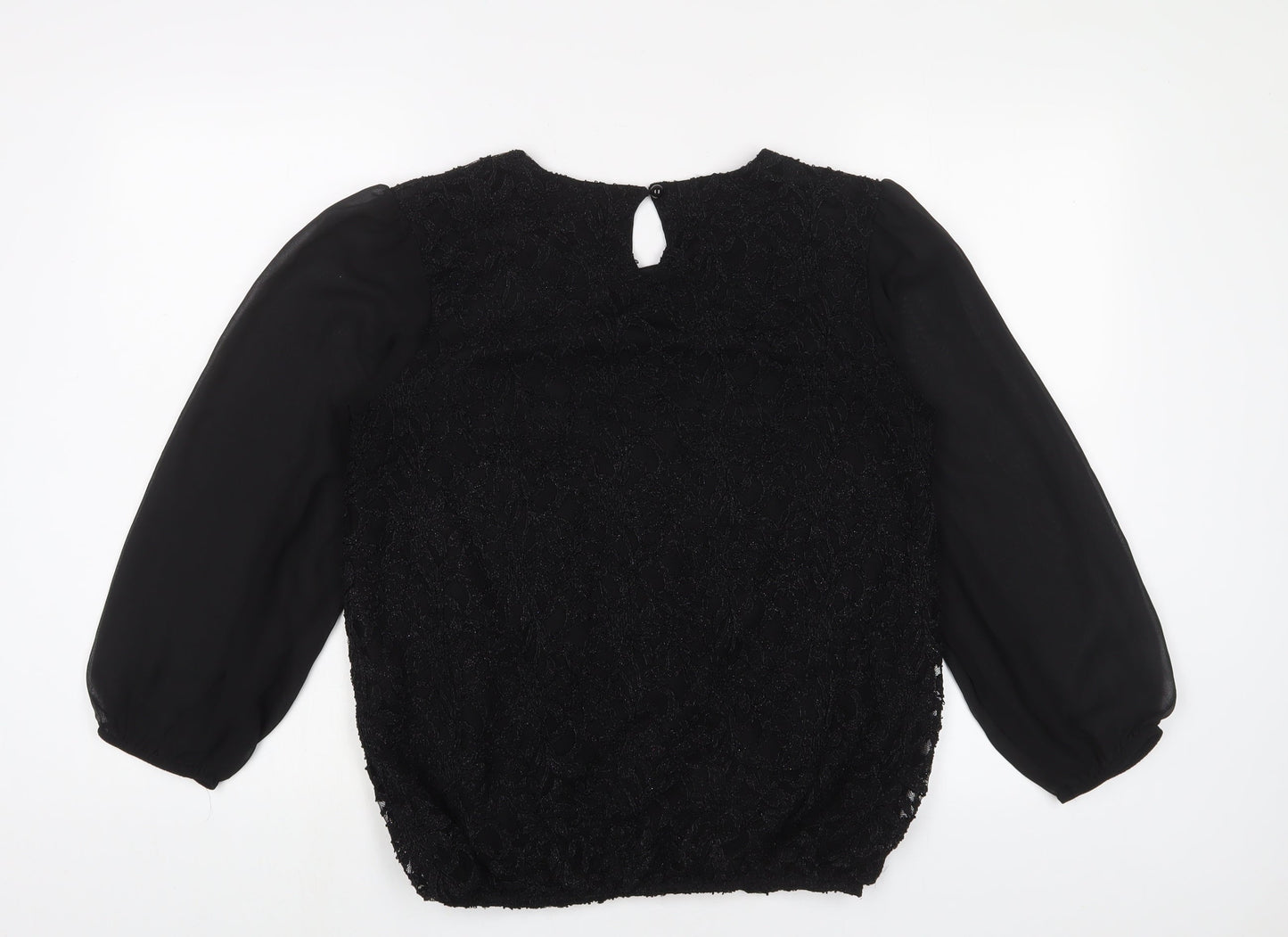 Quiz Womens Black Nylon Basic Blouse Size 16 Crew Neck