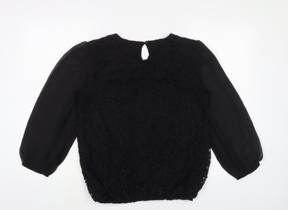 Quiz Womens Black Nylon Basic Blouse Size 16 Crew Neck
