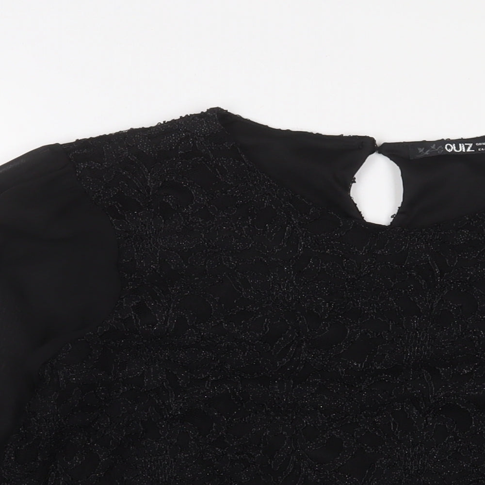 Quiz Womens Black Nylon Basic Blouse Size 16 Crew Neck
