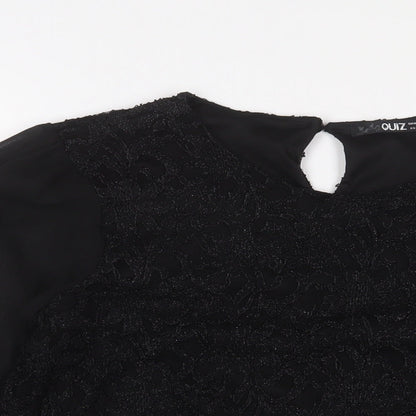 Quiz Womens Black Nylon Basic Blouse Size 16 Crew Neck