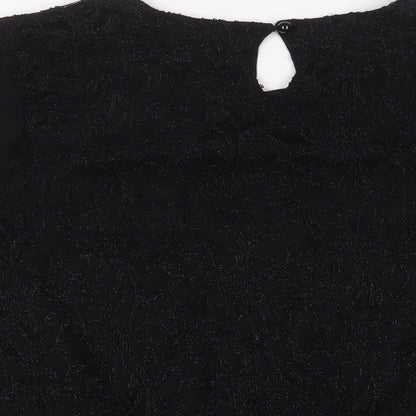 Quiz Womens Black Nylon Basic Blouse Size 16 Crew Neck