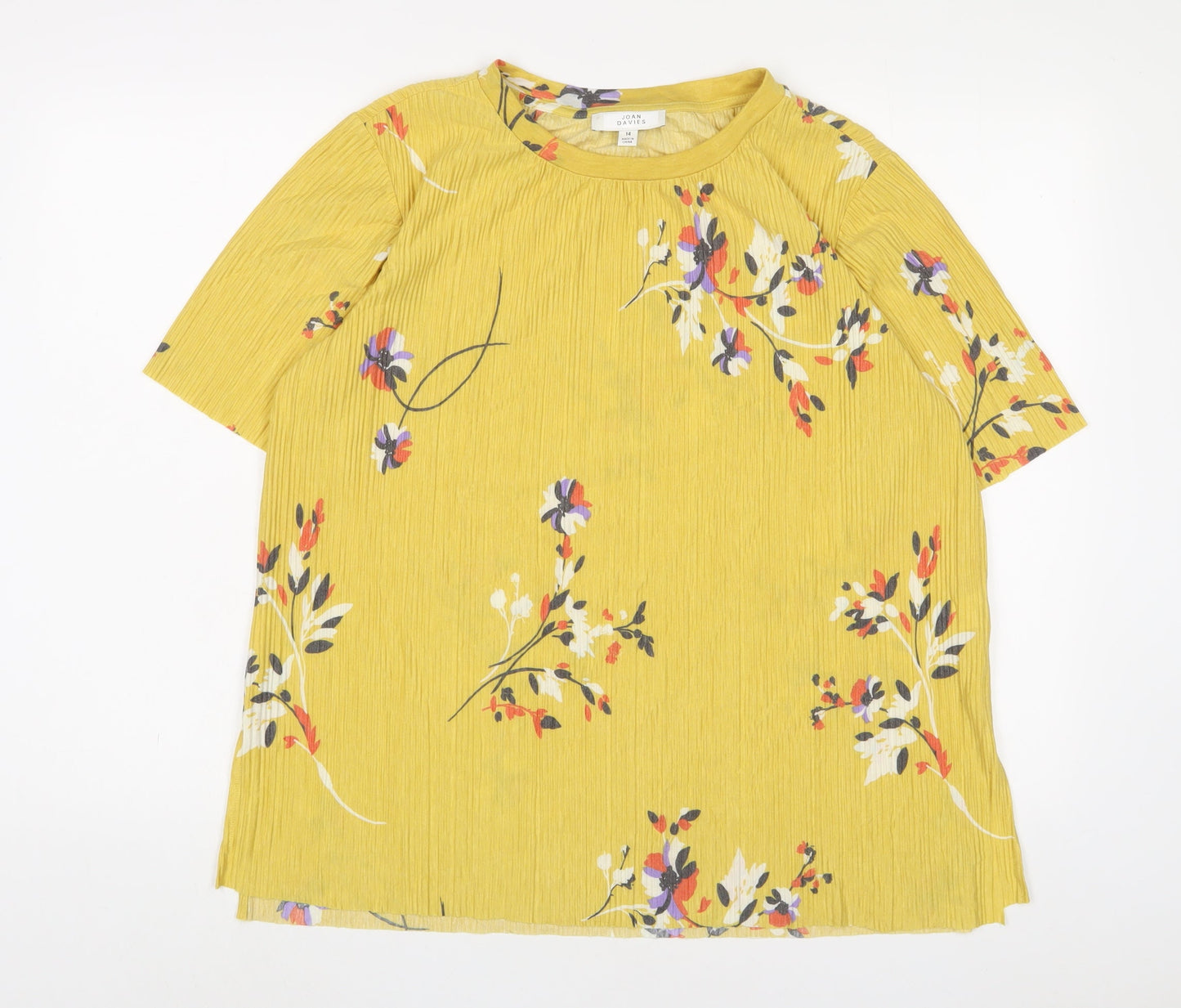 Autograph Womens Yellow Floral Polyester Basic T-Shirt Size 14 Crew Neck