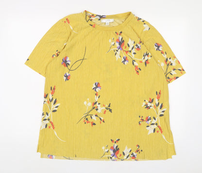 Autograph Womens Yellow Floral Polyester Basic T-Shirt Size 14 Crew Neck