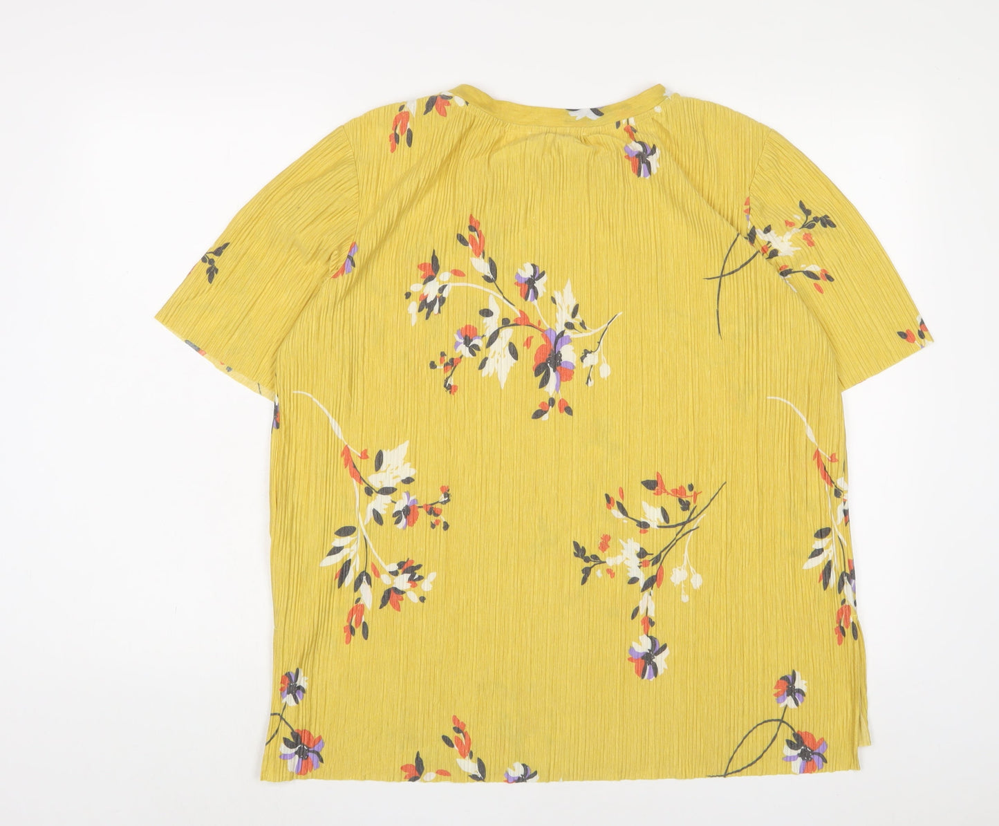 Autograph Womens Yellow Floral Polyester Basic T-Shirt Size 14 Crew Neck