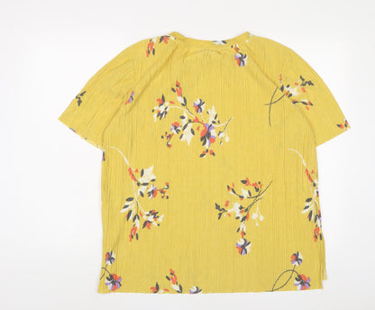 Autograph Womens Yellow Floral Polyester Basic T-Shirt Size 14 Crew Neck
