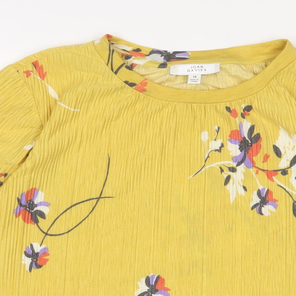 Autograph Womens Yellow Floral Polyester Basic T-Shirt Size 14 Crew Neck