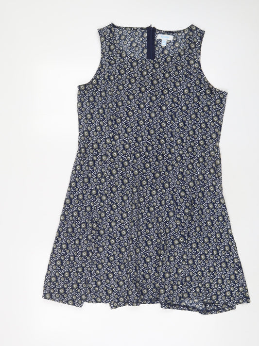 BLUE VANILLA Womens Blue Fair Isle Polyester A-Line Size 14 Boat Neck Zip