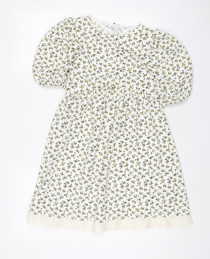 Topshop Womens White Floral Polyester A-Line Size 6 Crew Neck Pullover - Embroidered