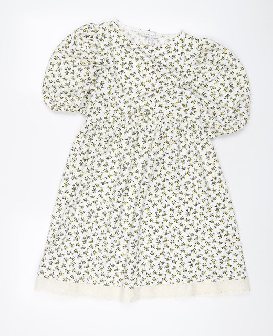 Topshop Womens White Floral Polyester A-Line Size 6 Crew Neck Pullover - Embroidered