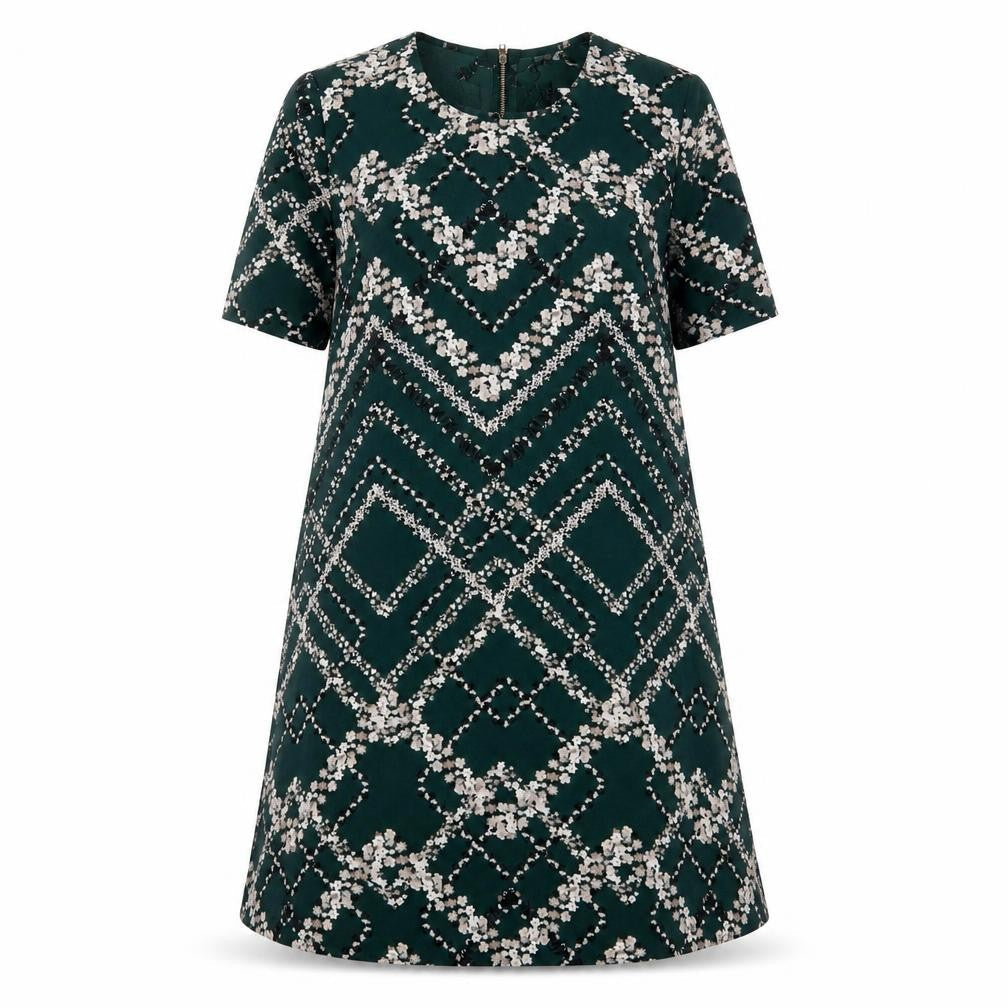 Apricot Womens Green Geometric Polyester A-Line Size 8 Crew Neck Zip