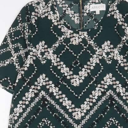 Apricot Womens Green Geometric Polyester A-Line Size 8 Crew Neck Zip