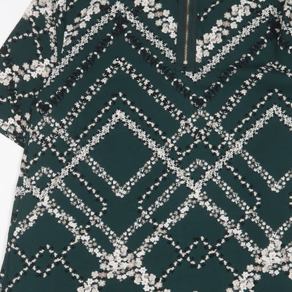 Apricot Womens Green Geometric Polyester A-Line Size 8 Crew Neck Zip