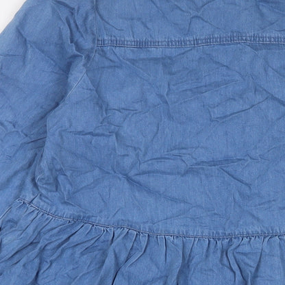Denim & Co. Womens Blue Cotton A-Line Size 14 Collared Button