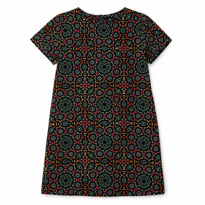 New Look Girls Multicoloured Geometric Polyester A-Line Size 10-11 Years Boat Neck Button
