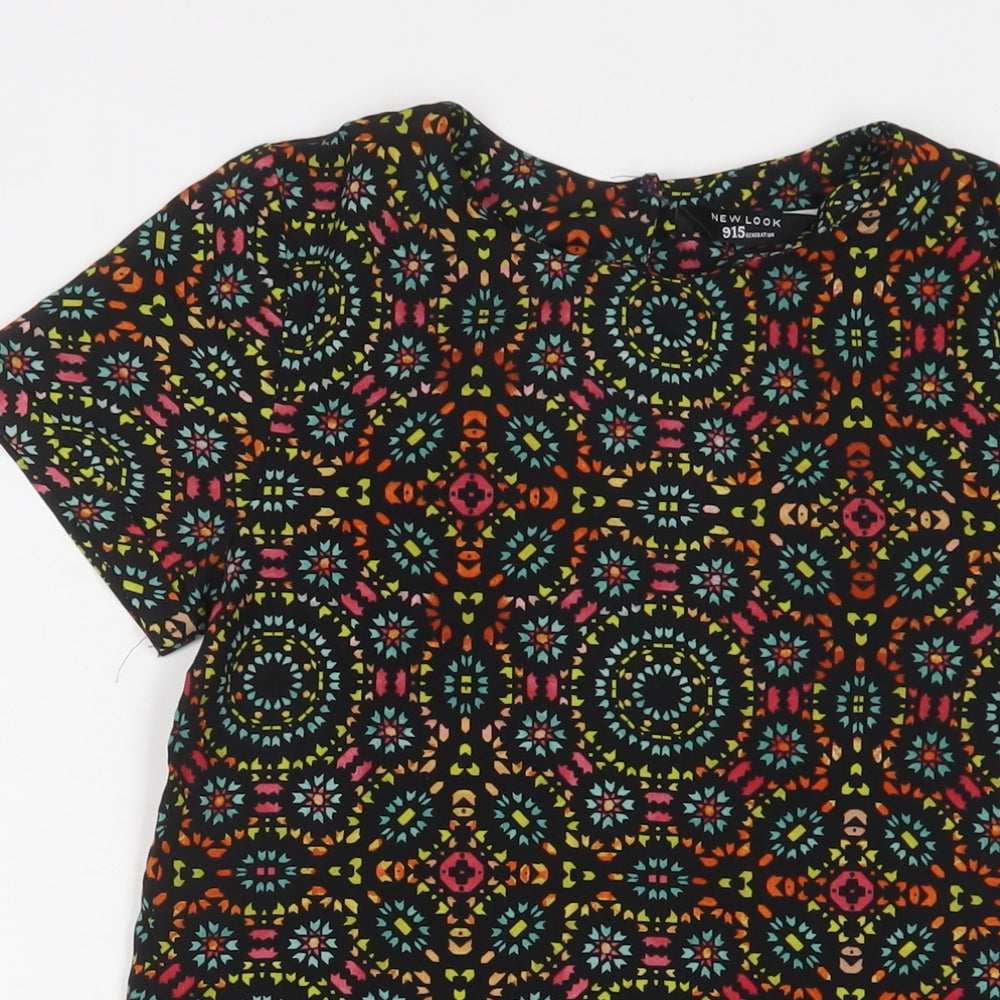 New Look Girls Multicoloured Geometric Polyester A-Line Size 10-11 Years Boat Neck Button