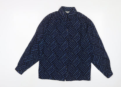 Gor-Ray Womens Blue Geometric Polyester Basic Button-Up Size 12 Collared