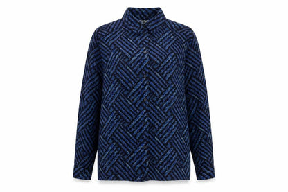 Gor-Ray Womens Blue Geometric Polyester Basic Button-Up Size 12 Collared