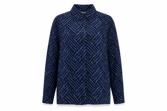 Gor-Ray Womens Blue Geometric Polyester Basic Button-Up Size 12 Collared