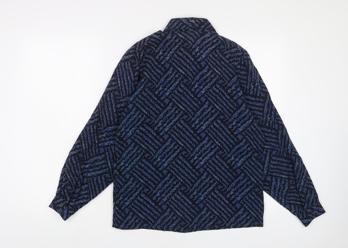 Gor-Ray Womens Blue Geometric Polyester Basic Button-Up Size 12 Collared