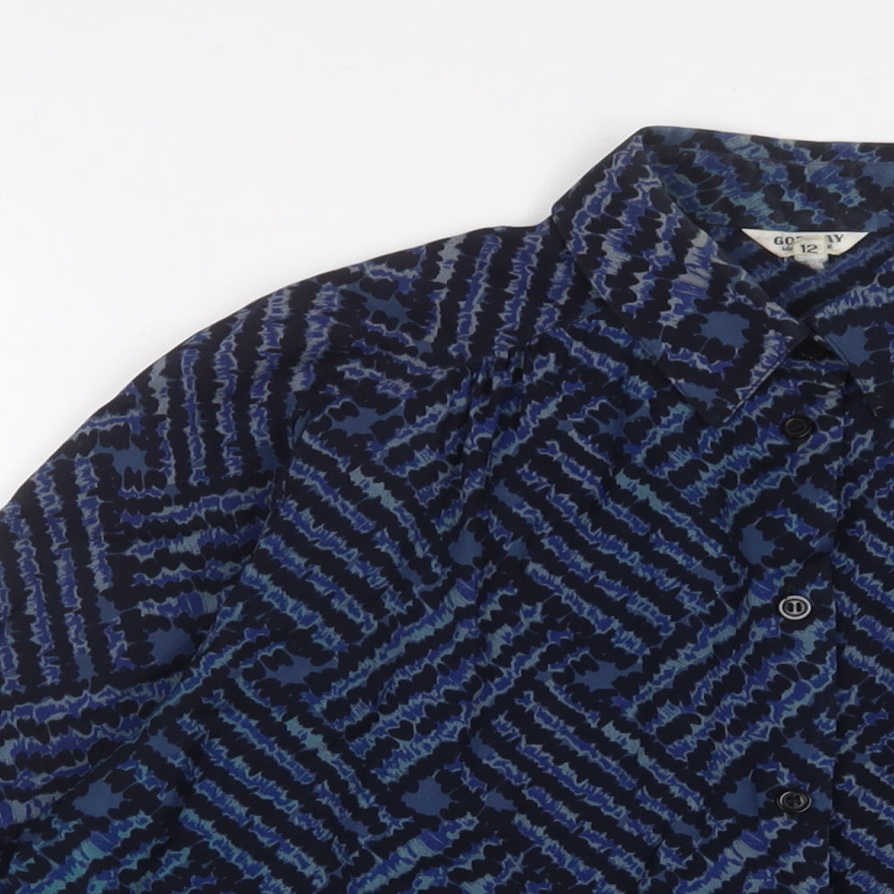 Gor-Ray Womens Blue Geometric Polyester Basic Button-Up Size 12 Collared